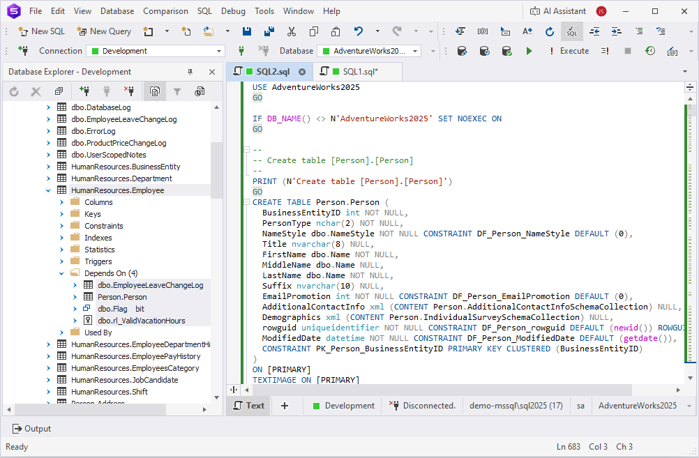 The generated script that takes object dependency into account