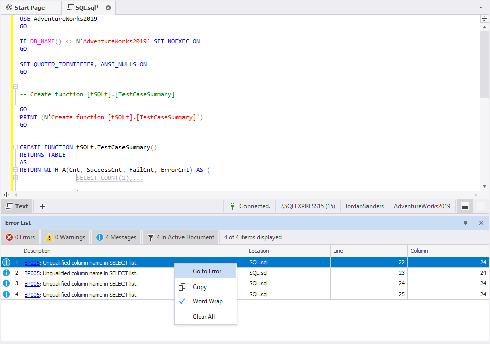 How to analyze T-SQL code