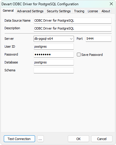 Specify the PostgreSQL connection properties