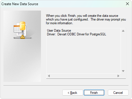 Finish creating the DSN data source