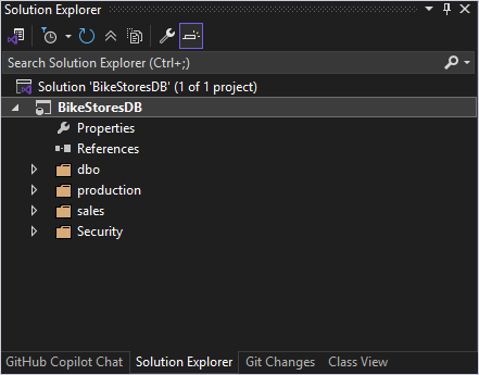 Imported database appears in Solution Explorer