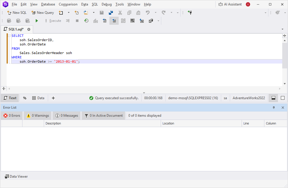 Code example with data filtering
