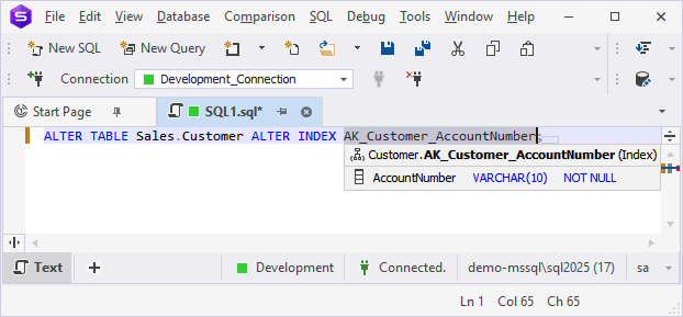 Indexed column quick info