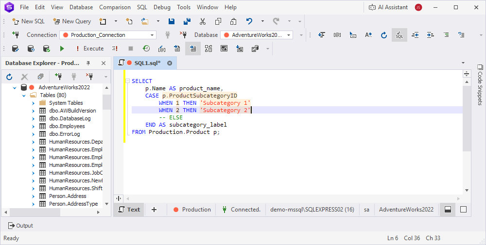 The inserted CASE snippet