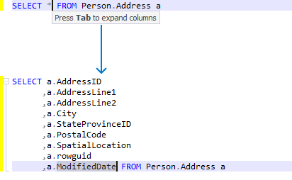 Expand * in SELECT on Tab