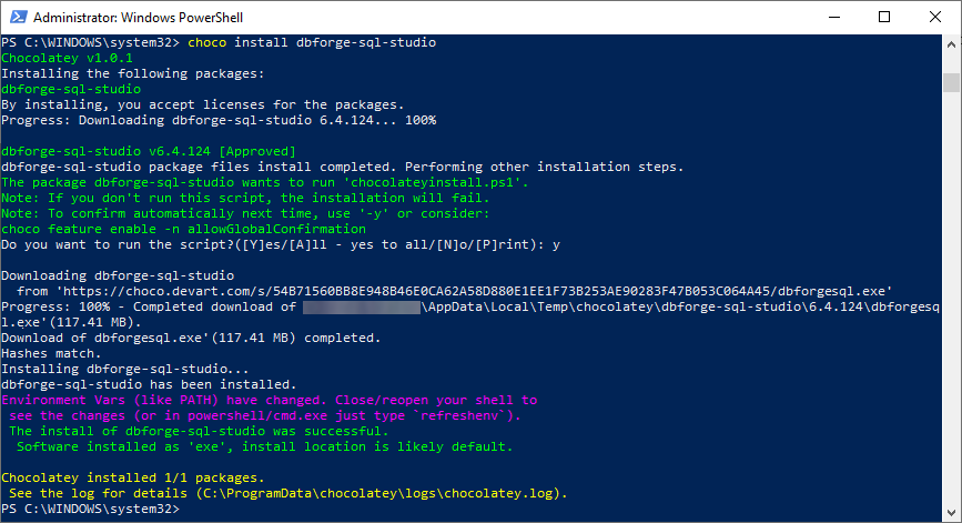 Install dbForge Studio for SQL Server using Chocolatey