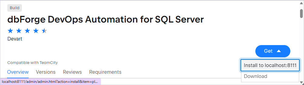 Select the TeamCity server URL you want to install
