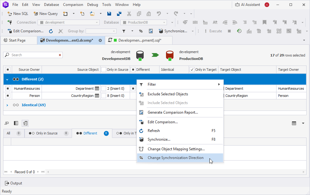 Invert the status and change the synchronization direction