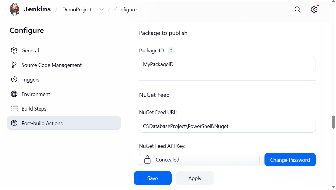 Specify the NuGet Feed options