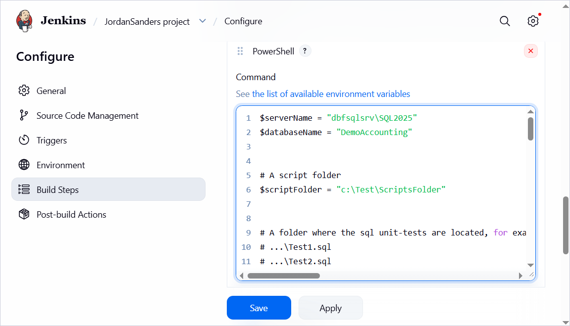 Enter the PowerShell script