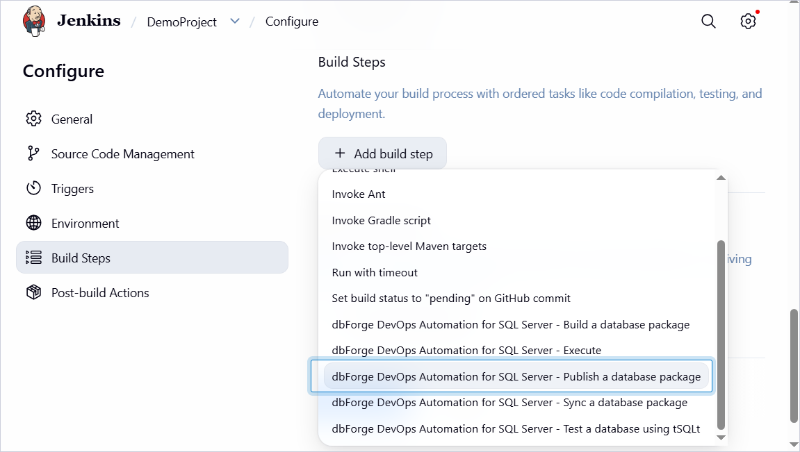 Configure the Publish step