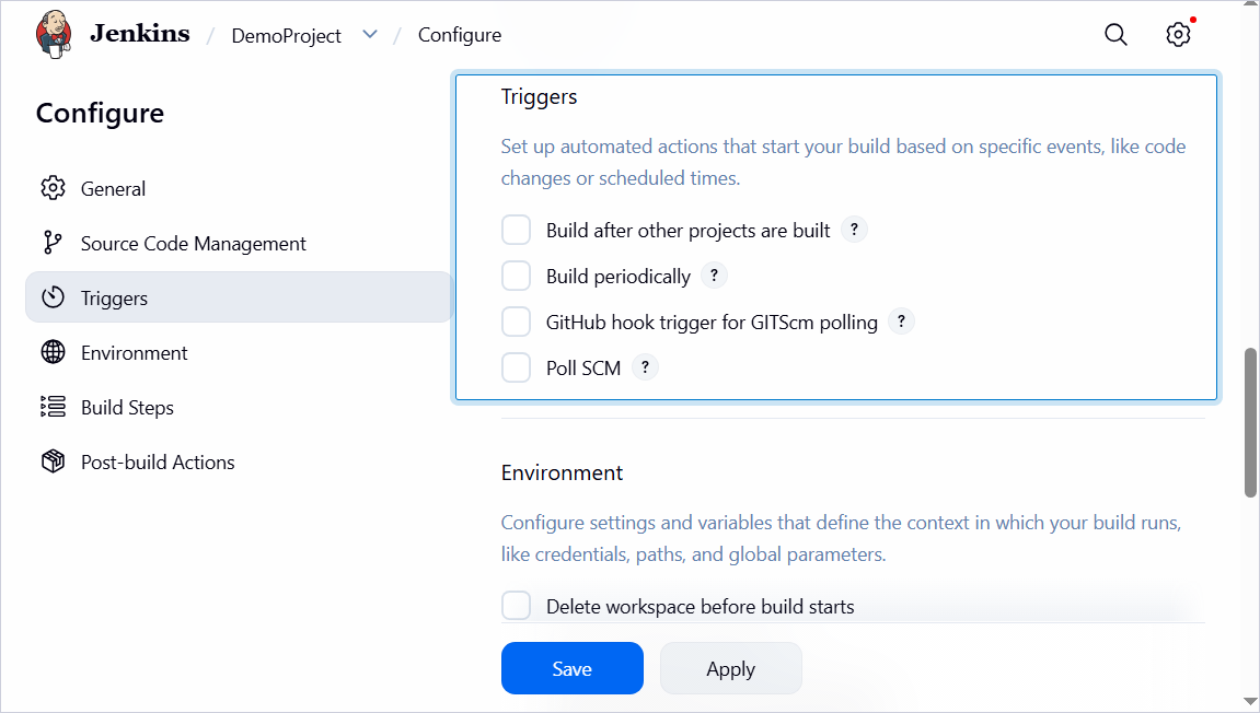 Specify the build triggers