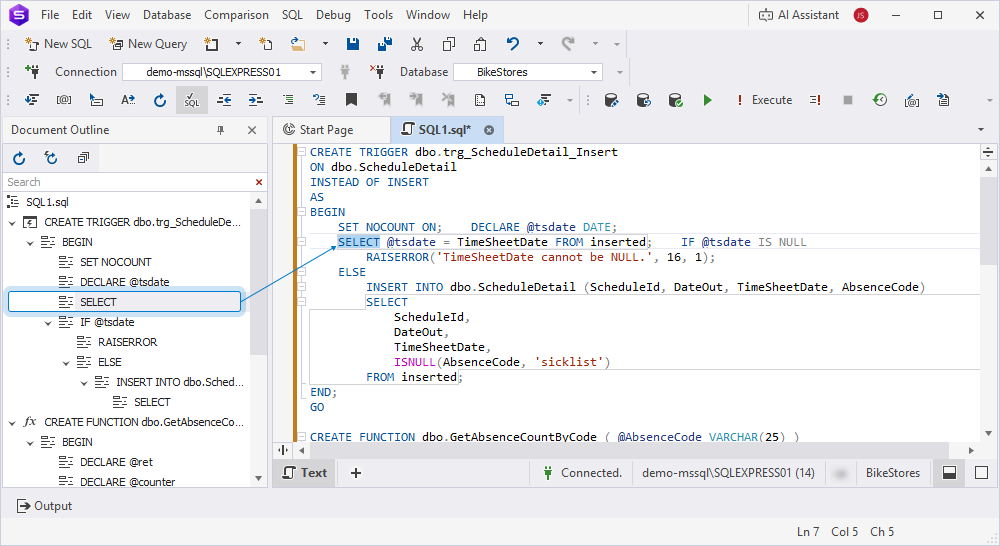 Navigate to the object in the script