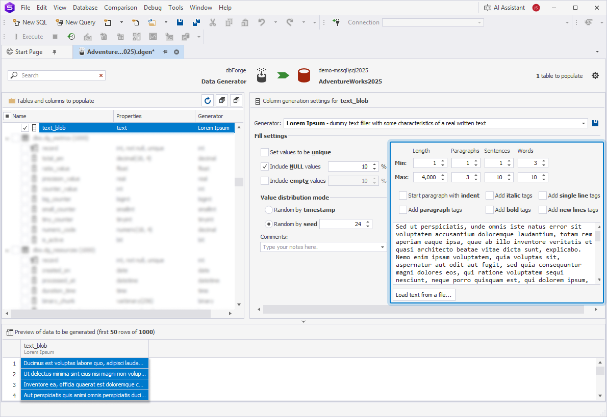 Lorem Ipsum generator preview