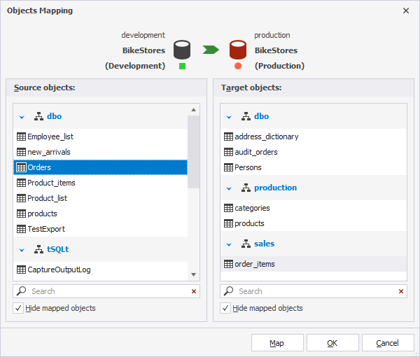 Select objects for mapping