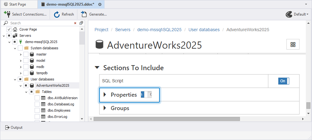 Group toggle for the Tables folder