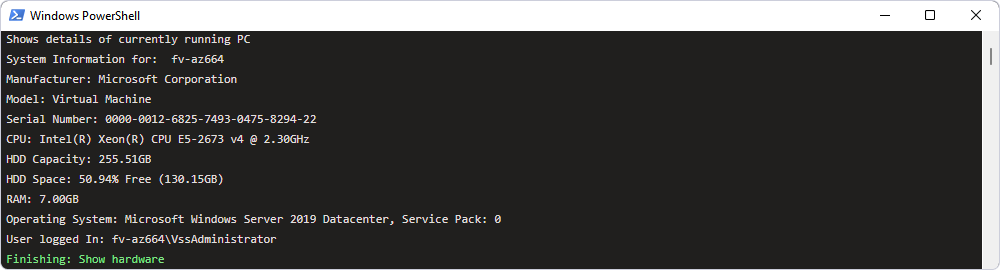 Information about the virtual machine