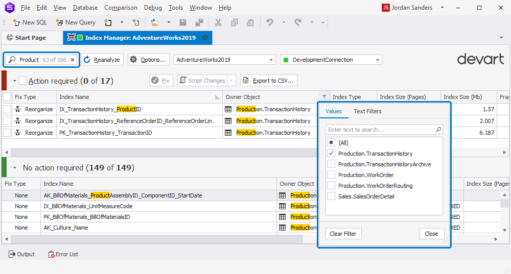 Filtering Indexes