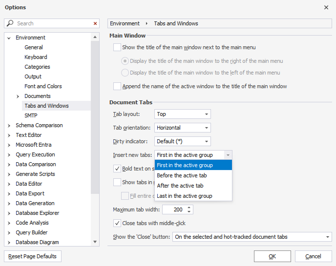 Control over new tab positioning