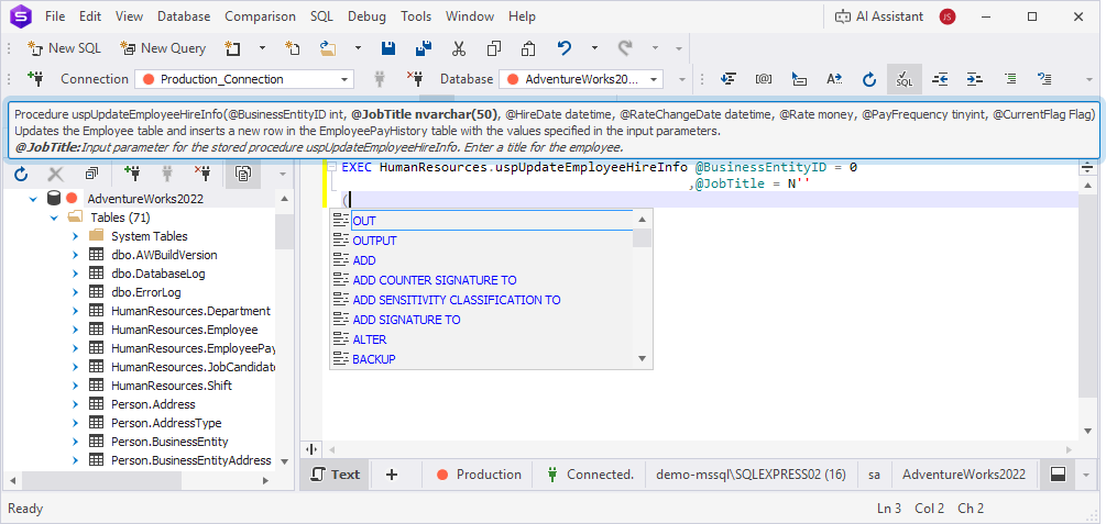 Parameter info: procedure