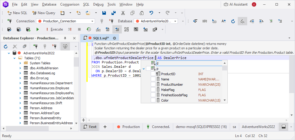 Parameter info: function