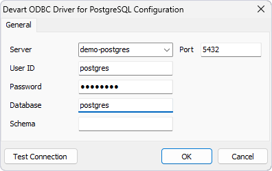 Specify the PostgreSQL connection properties