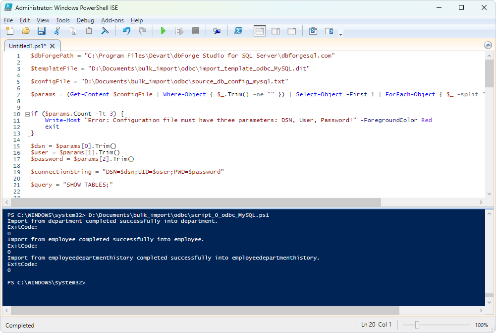 Result of imported tables for MySQL