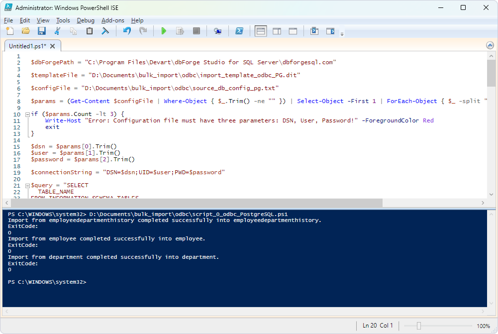 Result of imported tables for PostgreSQL