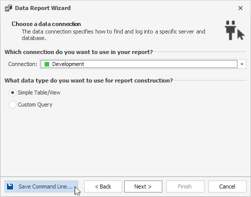 Open the command-line wizard from the Data Report wizard