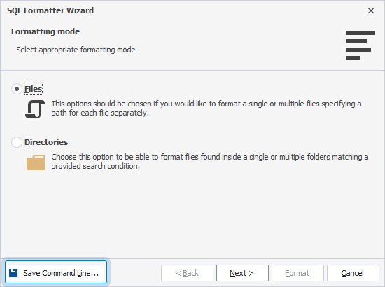 Open the Command line execution file settings dialog