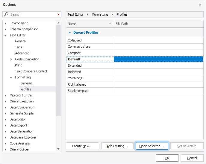 Open a formatting profile