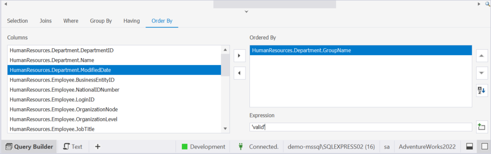Add the expression to the ORDER BY clause