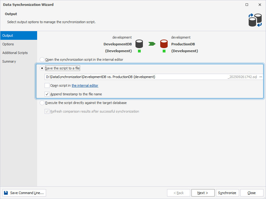 Output option - Save the script to a file