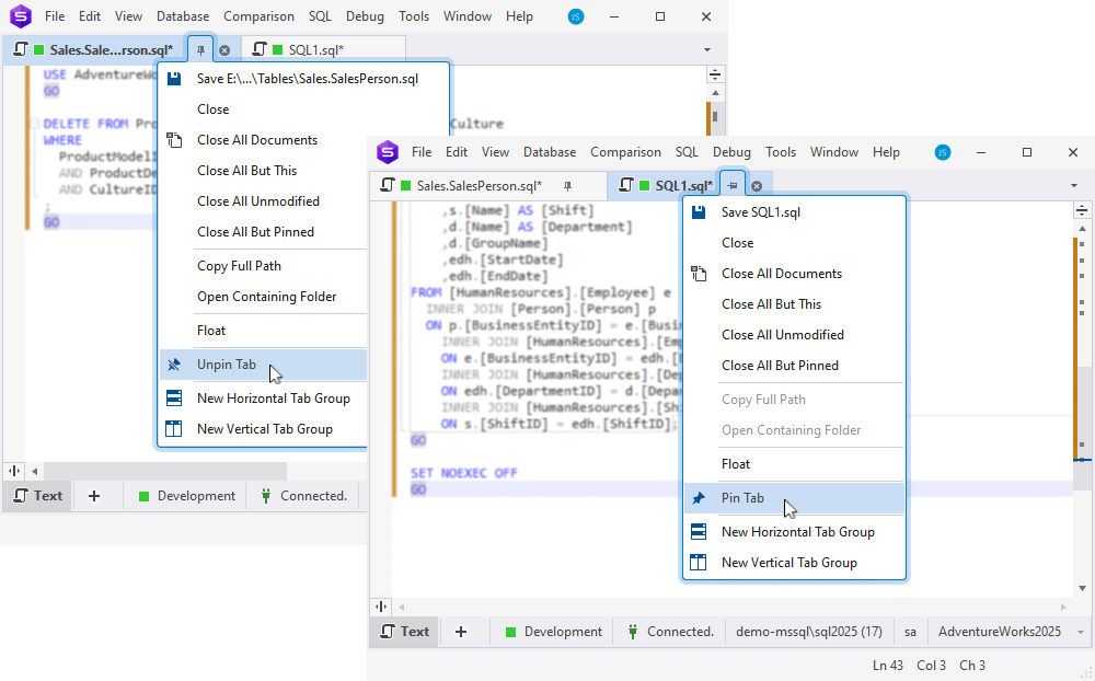 Pin document tabs