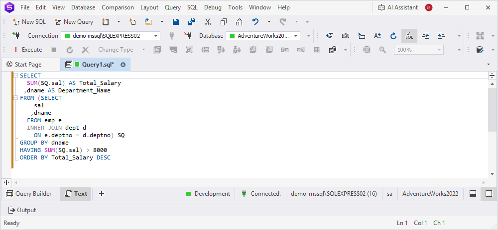 Preview the query text
