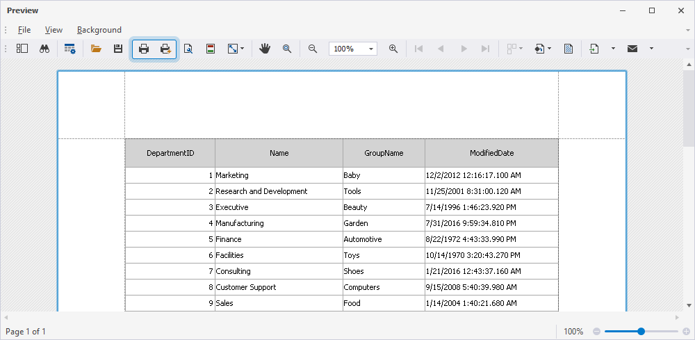 Printing - Preview window