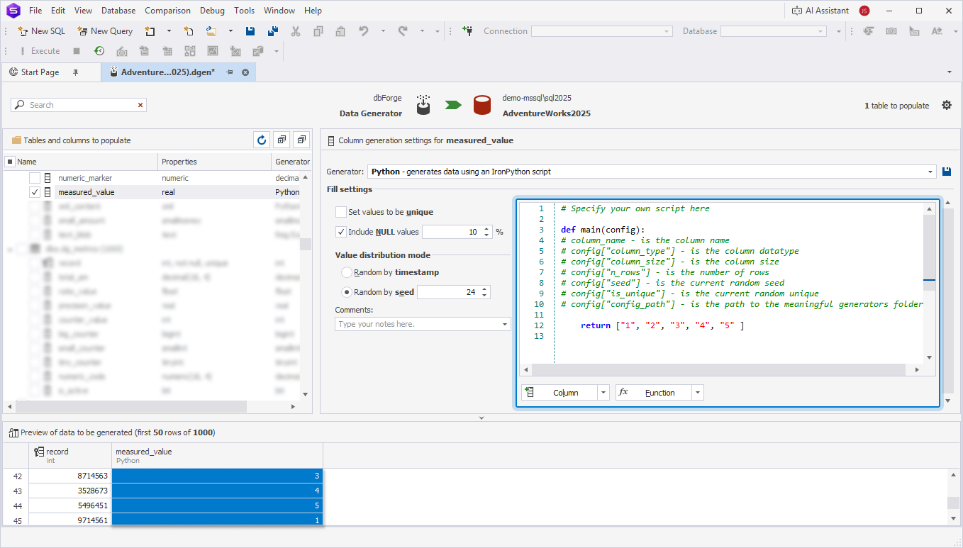 Python generator preview