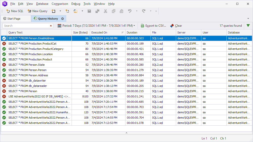 datagrip query history