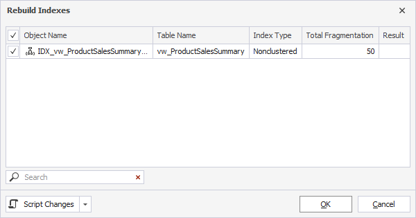 Rebuild indexes