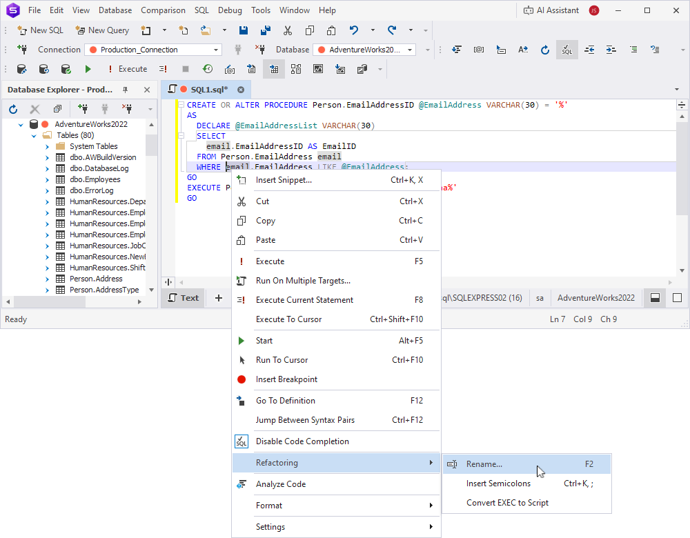 The shortcut menu with the Rename menu item