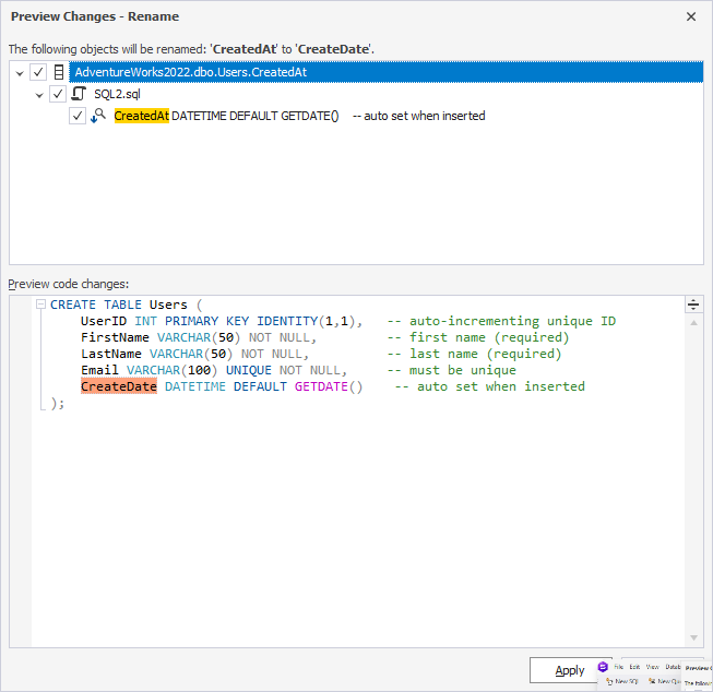 Preview the code changes