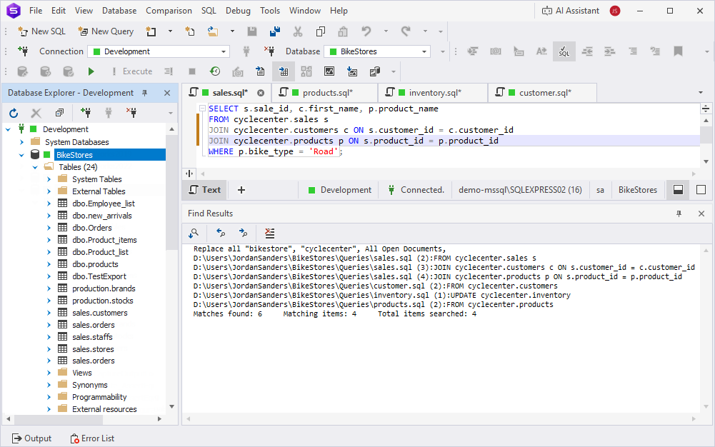 Find Results window showing the results of the Replace All operation
