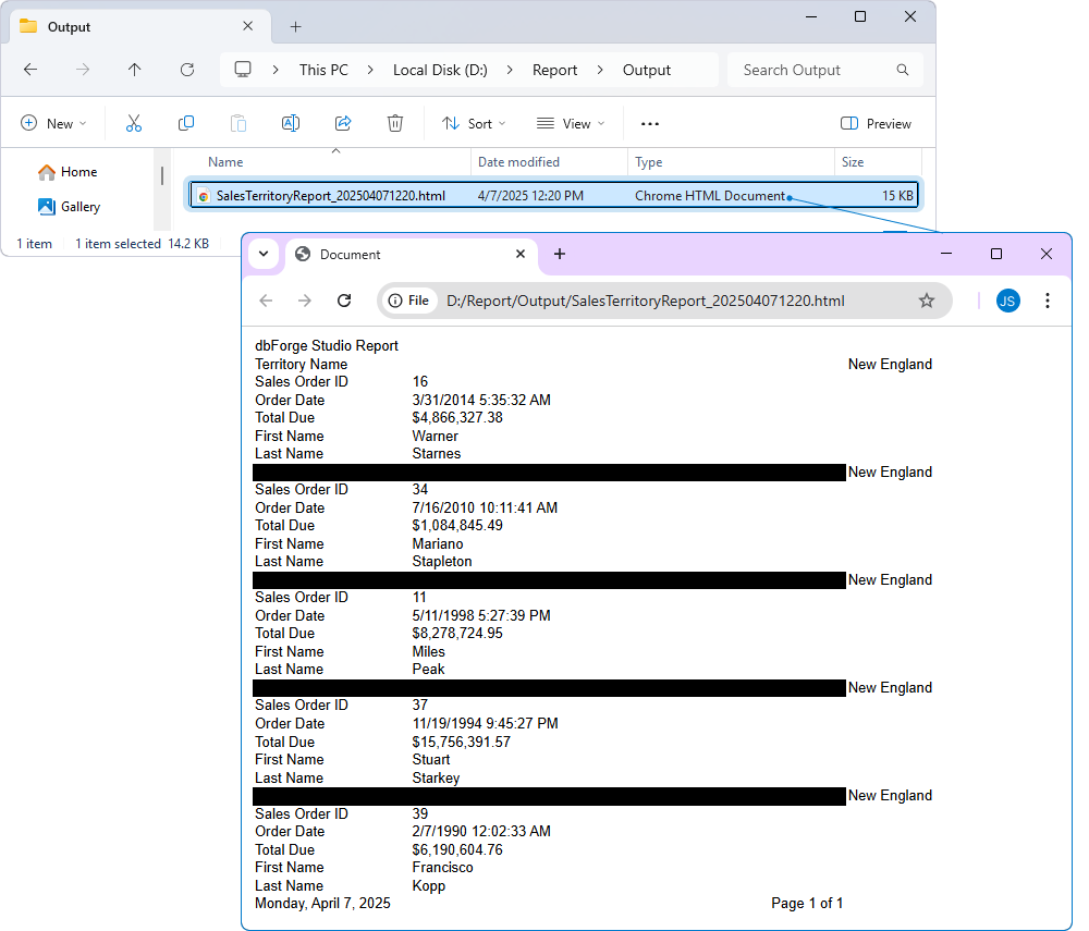 Result - Report with a parameterized query