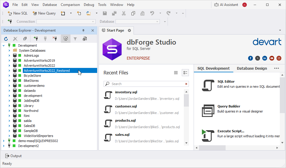 Created database in the Database Explorer