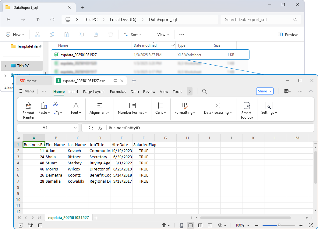 Data Export from the command line - Result