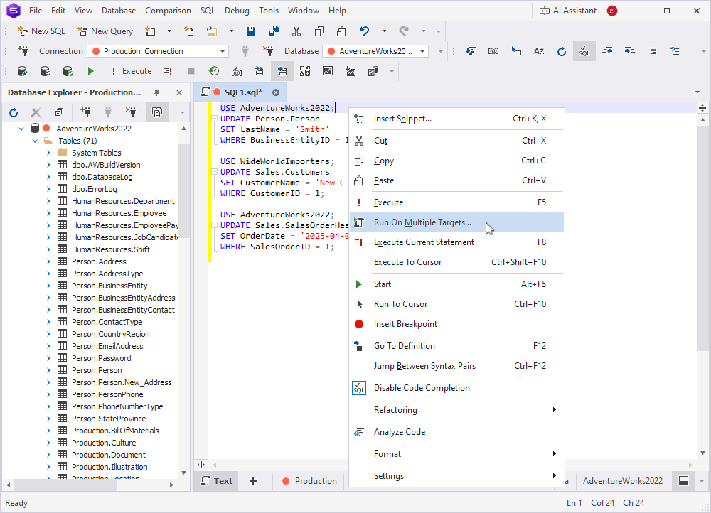 Run On Multiple Targets in the shortcut menu