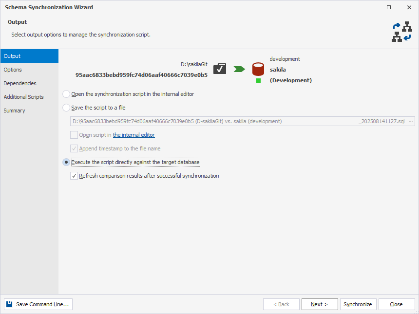 Update the database to a specific revision