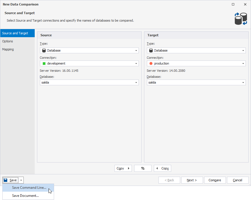 Save command-line settings to a .bat file