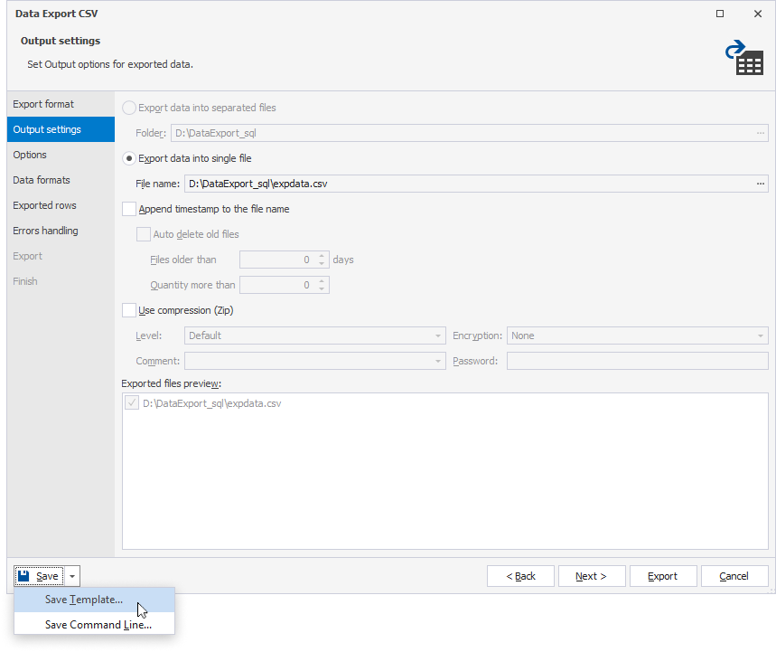 Data Export - CSV export format