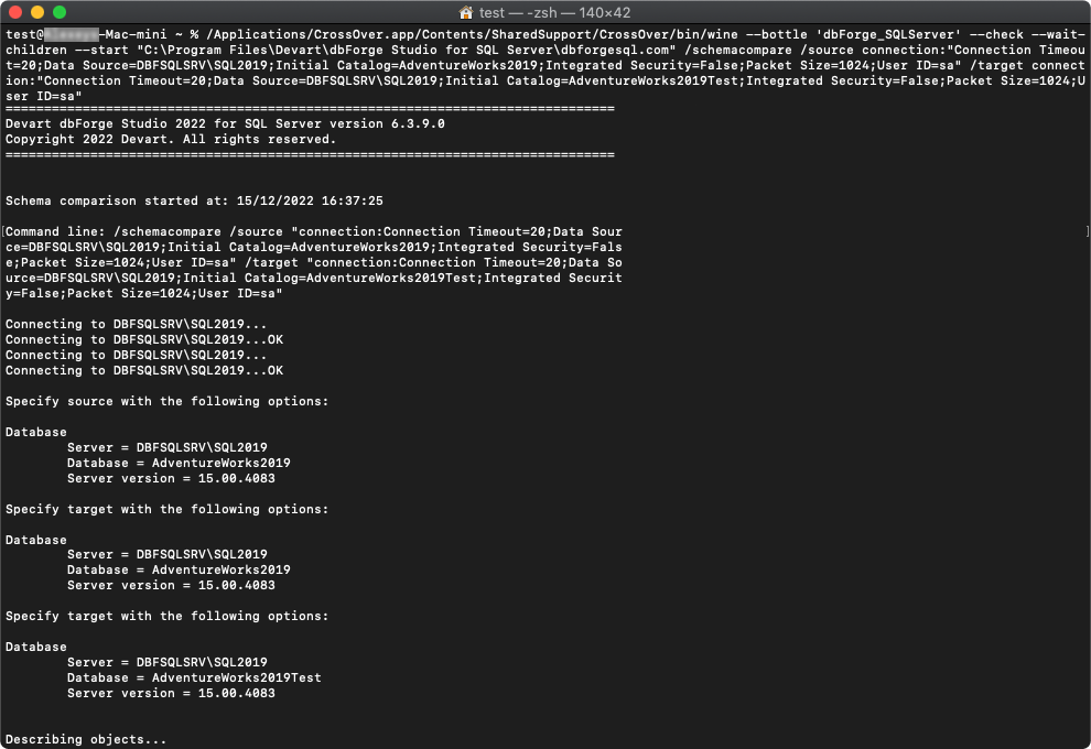 Schema comparison from CLI
